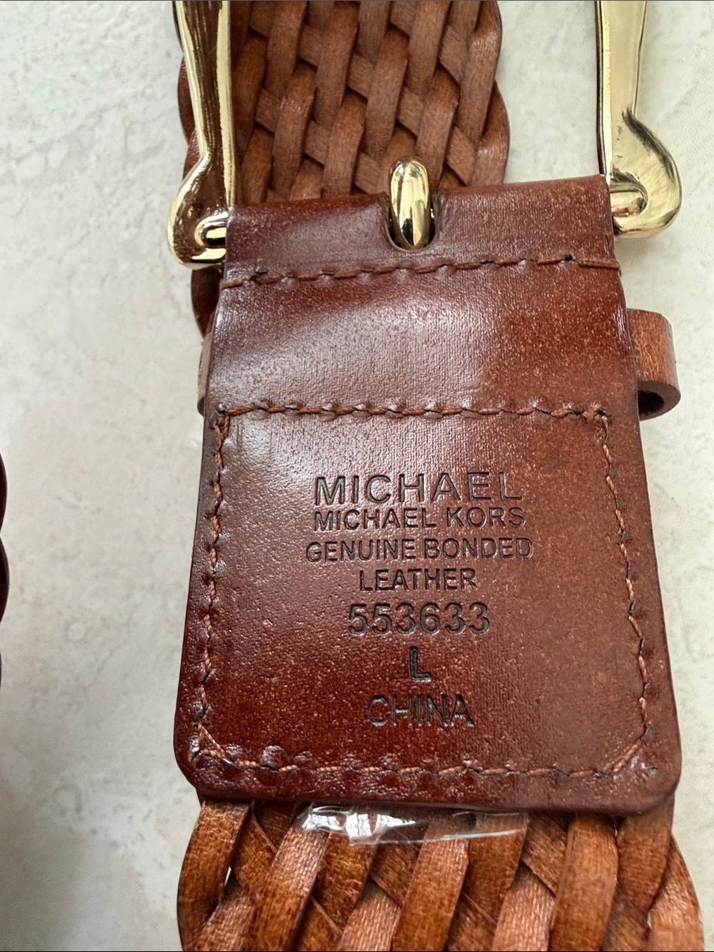 Michael Kors Brown Braided Leather Belt with Gold-Tone Buckle - Picture 2 of 5